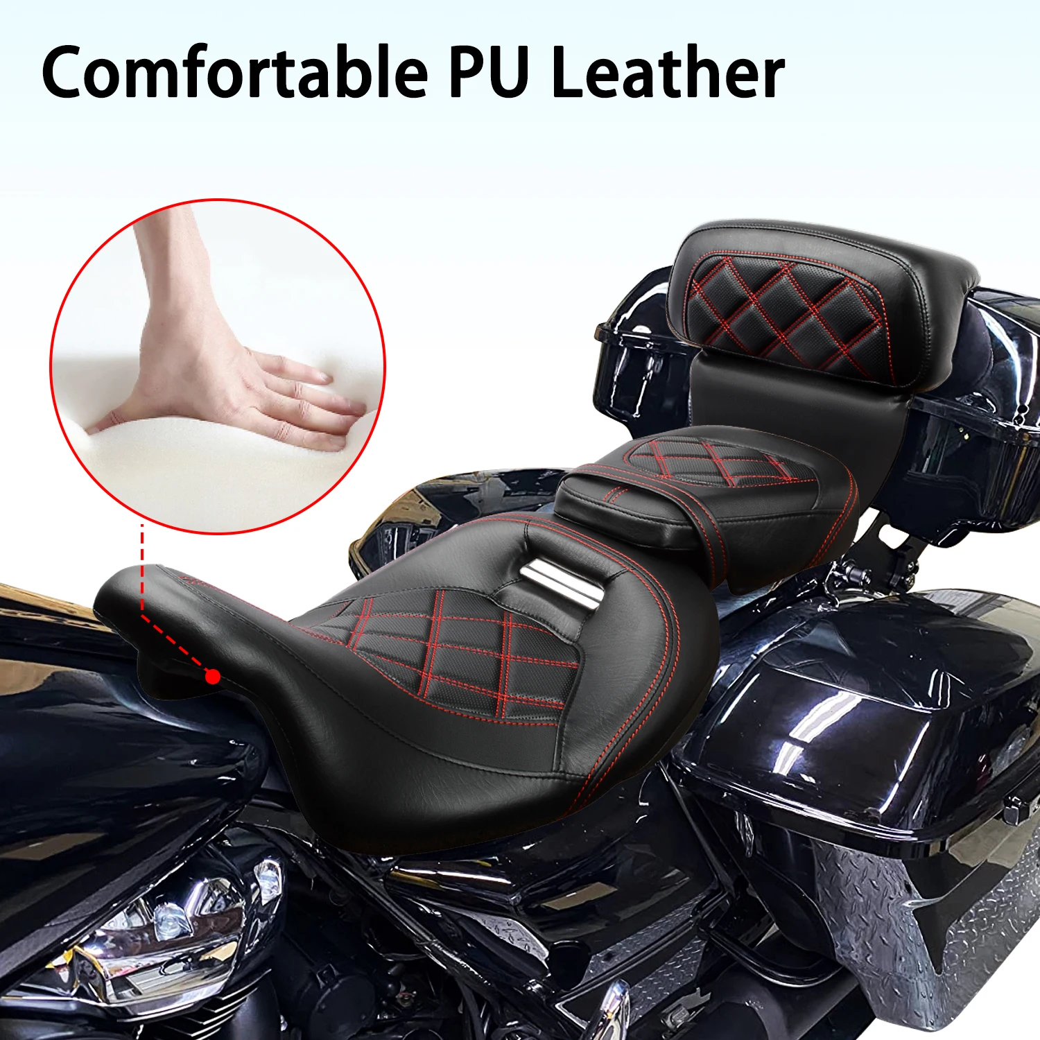 Sedile passeggero per conducente due-up per moto con schienale per Harley Touring CVO Street Glide Road King Special Classic 2009-Up