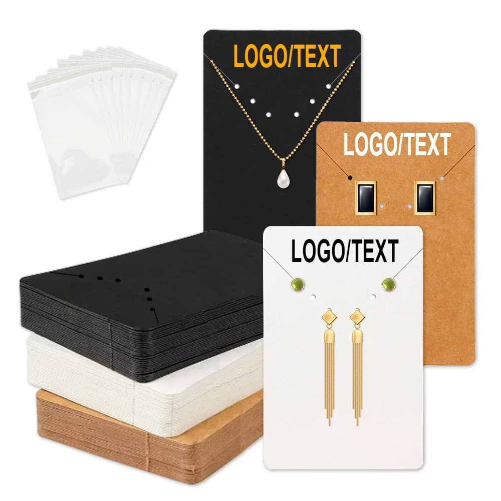 100PCS 8.3x12.7cm Black Craft Paper Necklace Cardboard Personalize Packing Card For Earrings Shiny Logo DIY Jewelry Packages