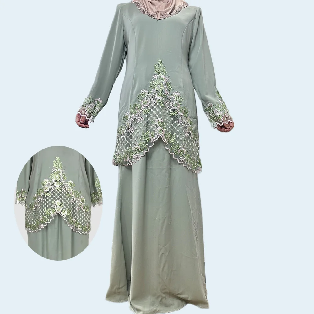 Muslim Suit Star Hemp Embroidery Lace Two-piece Set Heavy Industry Flower Lady Suit for Women