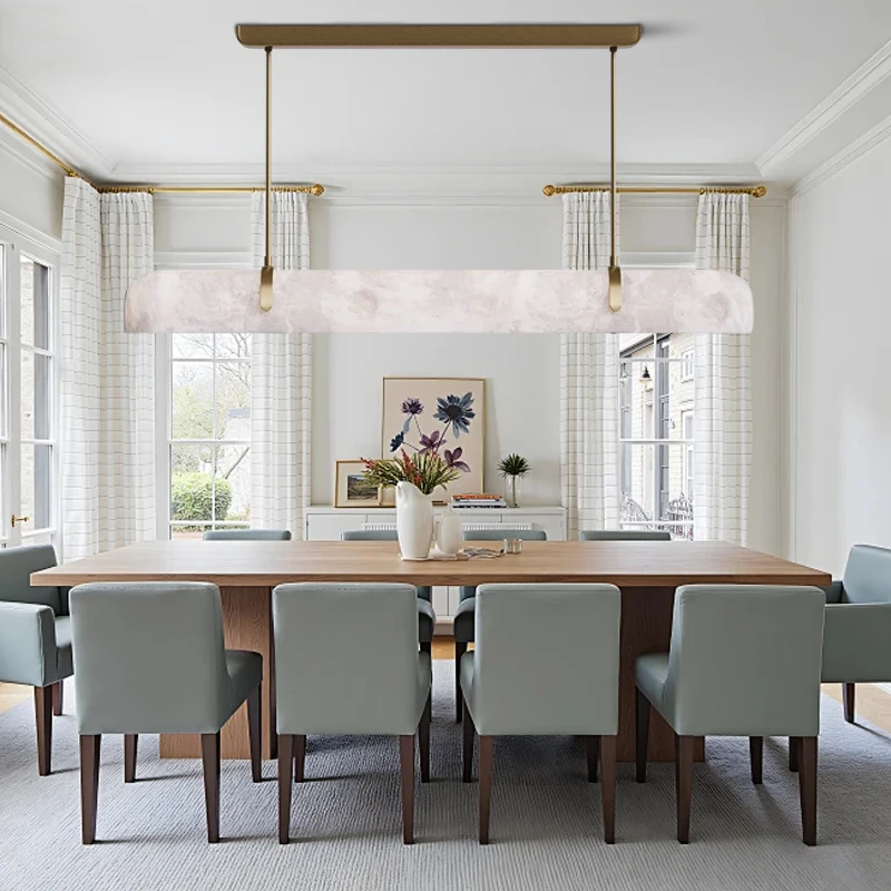 

Потолочный подвесной светильник из натурального мрамора, золотой длинный алебастровый подвесной светильник Lampara Techo, декор для столовой, бара, кухни, острова