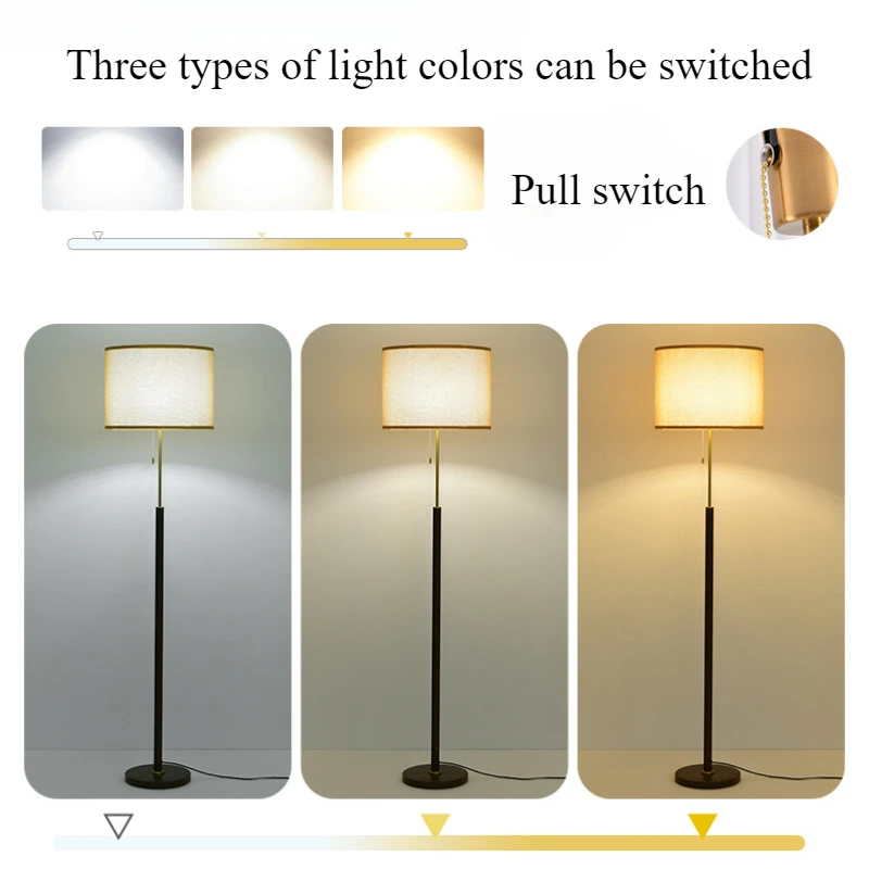 Retro Walnut Wood Color Floor Lamp Home Decoration Bedroom Bedside Light Living Room Sofa Study Atmosphere Standing Lights