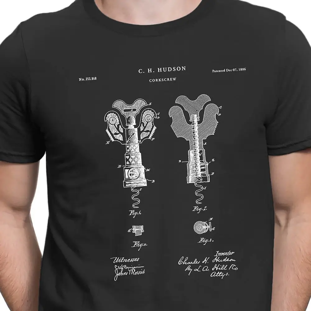 Corkscrew Patent T Shirt Art Design Wine Pt705