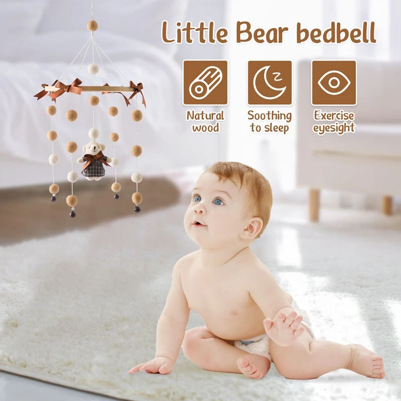 Bed Bell Wood Mobile Toddler Rattles Toys Crib Bell Rattles Olive Oil Cat Bed Bell Kids Musical Toys 0-12 ماہ بچے کے لیے