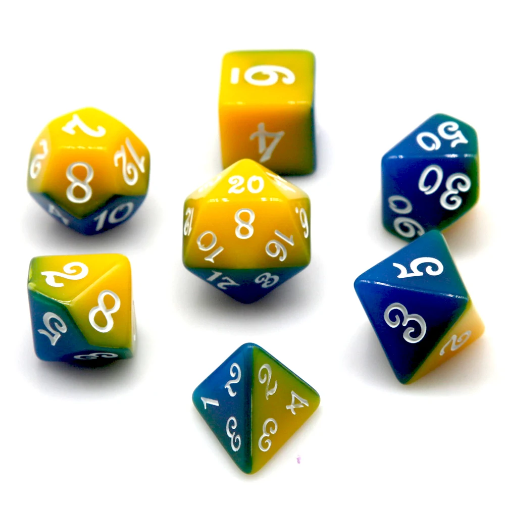 Blue & Yellow Dual Color Polyhedral Dice Set 7pcs D4-D20 for DND RPG MTG Tabletop Games for D&D TRPG Board Game view 4