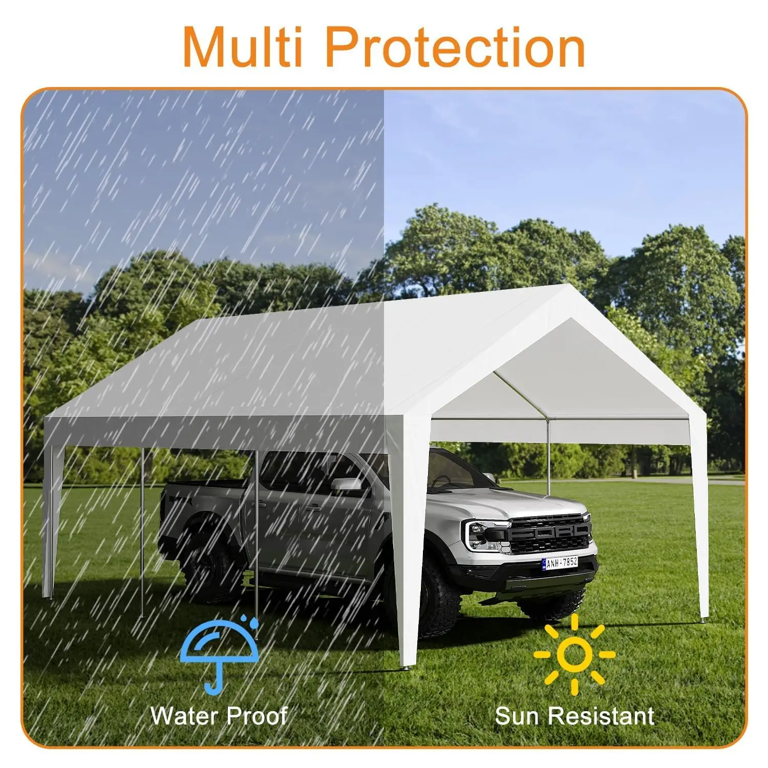10x20ft Heavy Duty Carport Portable Garage Roll-Up Door All-Season Tarp Removable Walls Storage Car SUV Truck, Customized
