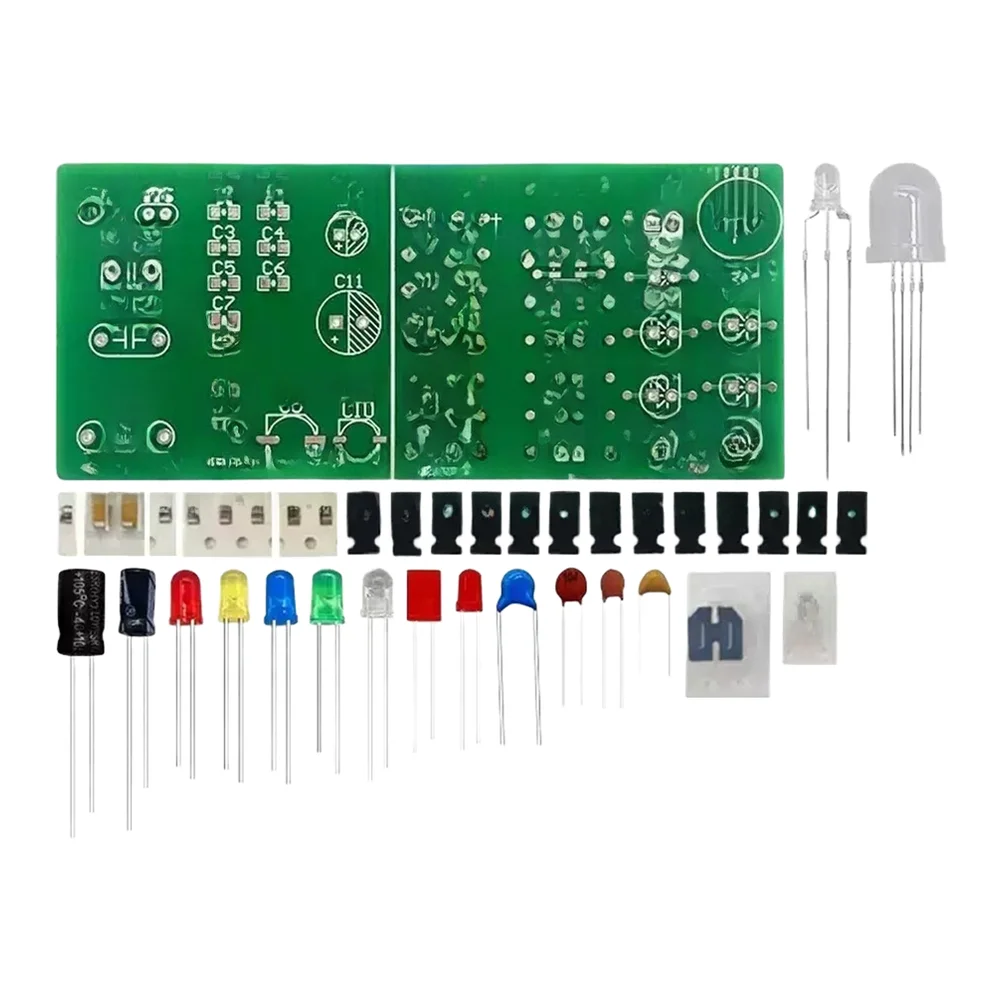 LED and Capacitor Soldering Practice Board Kit with Silkscreen Markings and Test Contacts for Learning Electronics