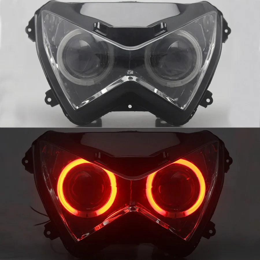 

Motorcycle HeadLight Custom HID Bi-Xenon Headlamp Red Angel Eyes LED Headlight Assembly For Kawasaki Z800 Z250 Z300 2013-2016