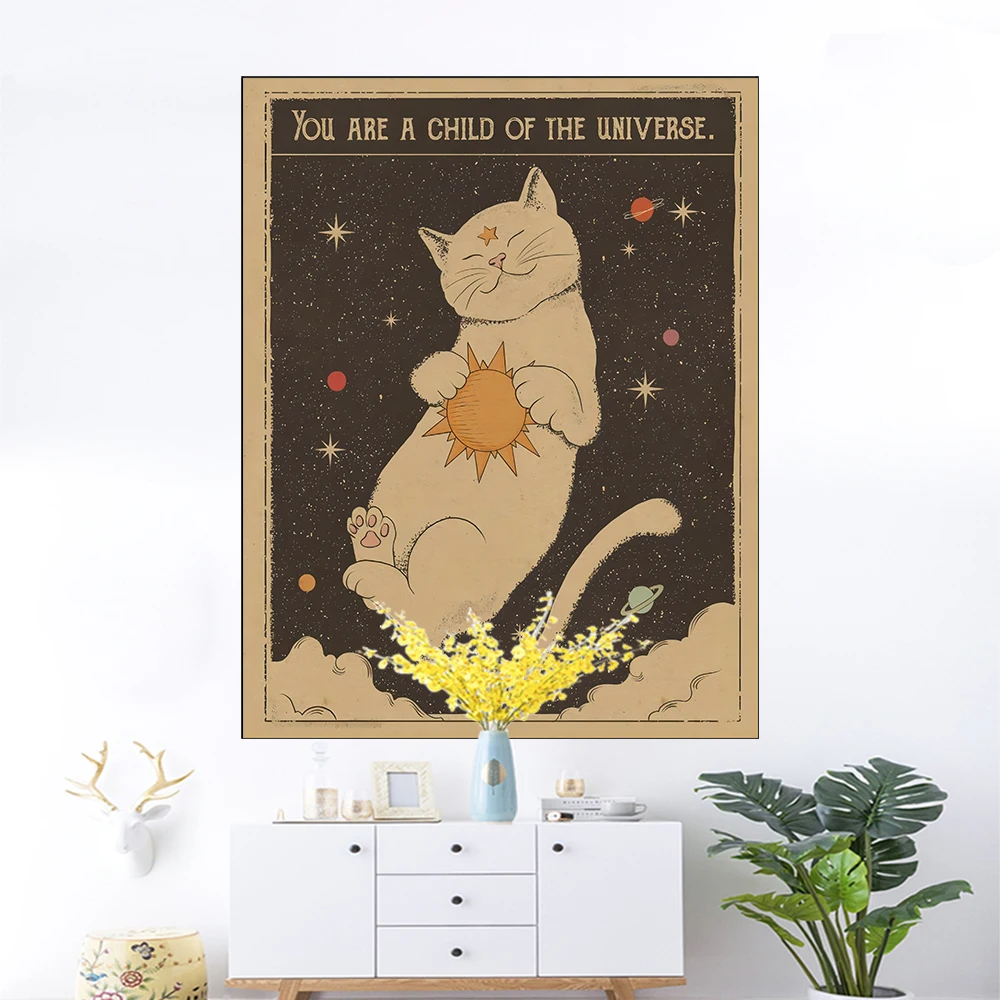 

Sun moon Tarot Cat Tapestry Wall Hanging Witchcraft you are a child of the universe Bohemia Home Decor Hippie Bedroom Decor