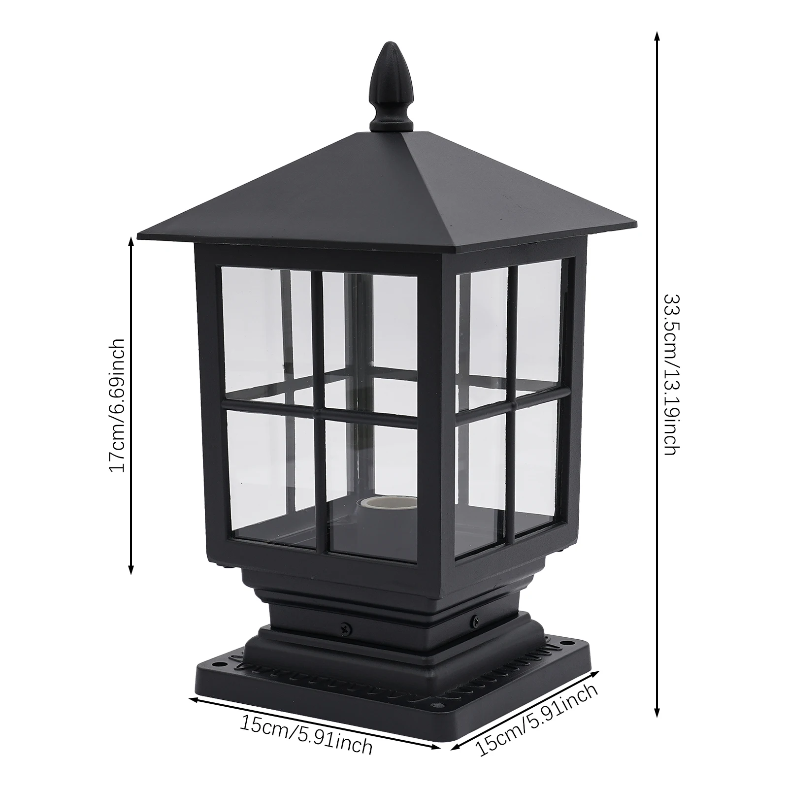 Aluminum Alloy Post Light with Wall Switch, Outdoor Post Lantern Max 40W, Post Light for Sidewalks, Paths, Stores