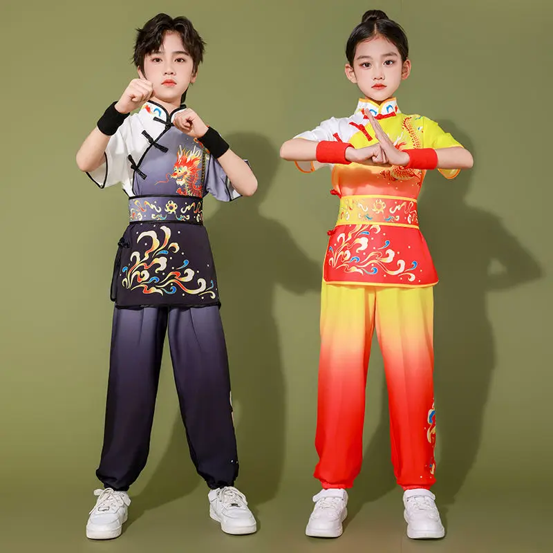 2024 new chinese style slant opening wushu training clothes kids festival tai chi performance costume sanda kung fu wushu suit