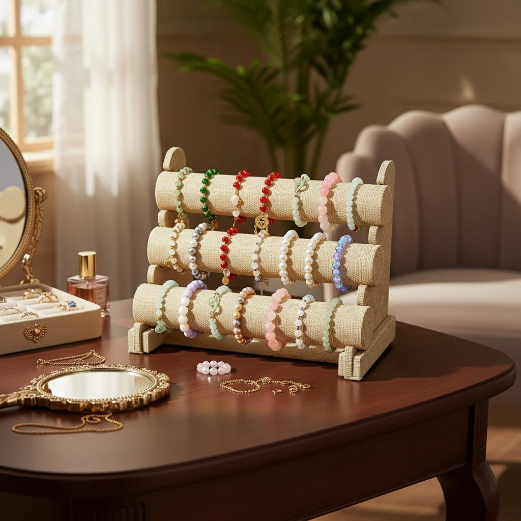 

Велюровая подставка для украшений и часов с тремя ярусами и прочной металлической рамой