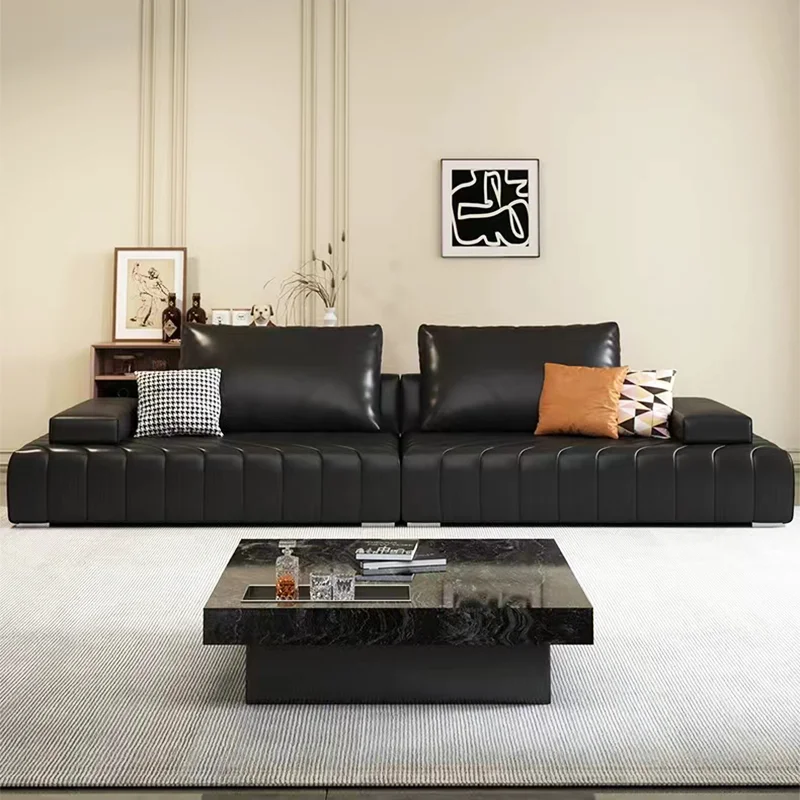 Italian minimalist Lawrence leather sofa set furniture living room apartment modern simple straight row sofa