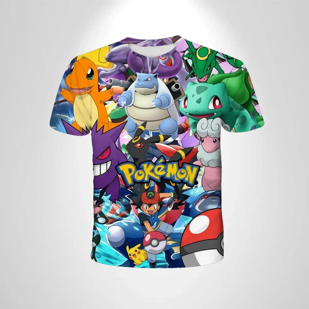 

2026 Summer Pokemon T-Shirt Pikachu Kids 3D Fashion Casual T-Shirt Pokemon Boys Girls Kids Cosplay Costume T-Shirt Short sleeve