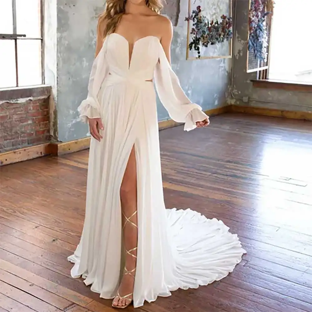 elegante-decote-em-v-manga-longa-sem-costas-a-linha-vestido-de-casamento-fenda-lateral-bowknot-vestidos-de-noiva-para-mulher-2025-nova-chegada-vestido-de-noiva