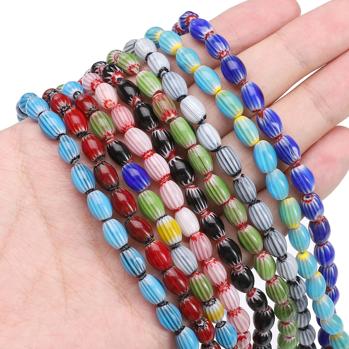 

40pcs 6x9mm Beads Glass Lampwork Loose Beads Handmade Vintage Oval Beads for Diy Jewelry Making Necklace Bracelet Accessories