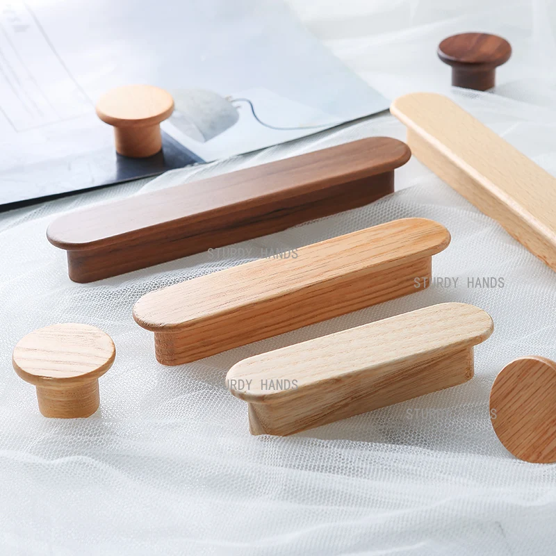 

Nordic minimalist solid wood handle cabinet wardrobe wooden handle single furniture hardware accessories