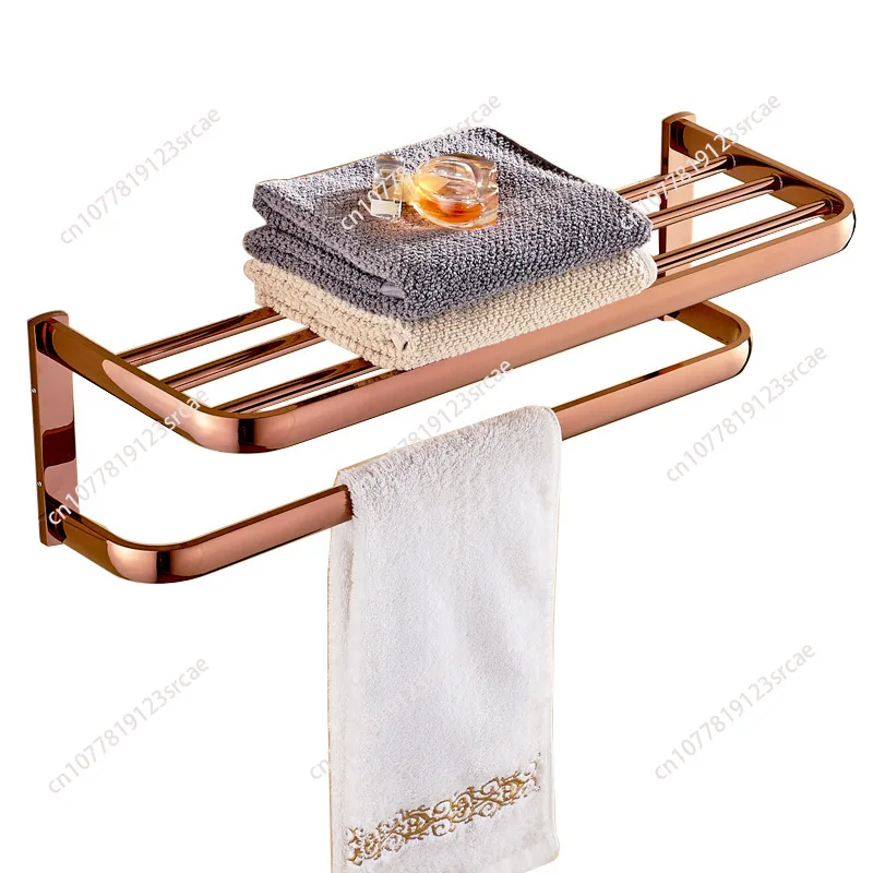 Luxury Rose Gold Bathroom Accessories Brass Wall Mounted Toilet Brush Paper Towel Holder Rack Glass Shelf Bath Hardware Set