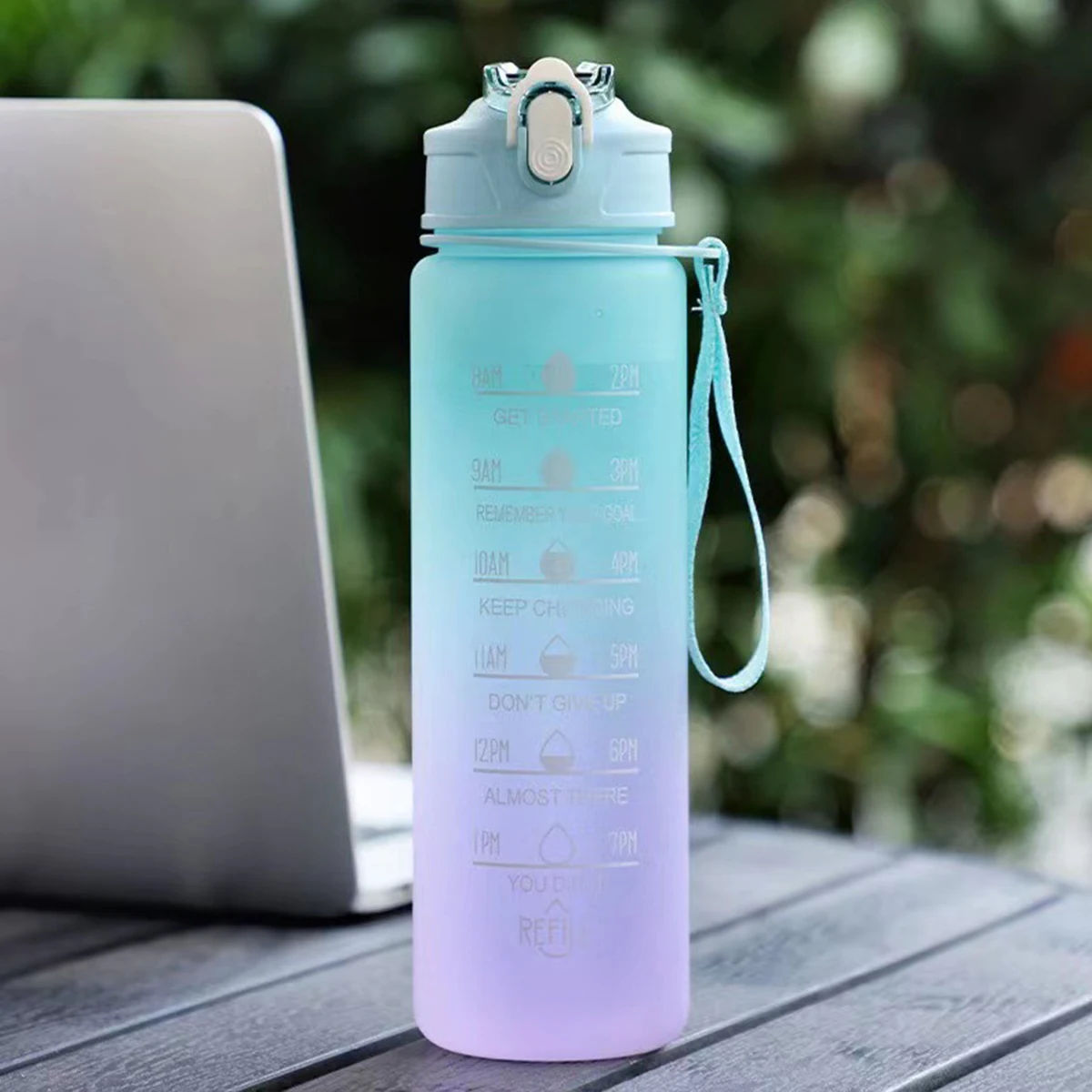 750ml sports water bottle with time scale portable outdoor gradient sports water bottle fitness straw cup