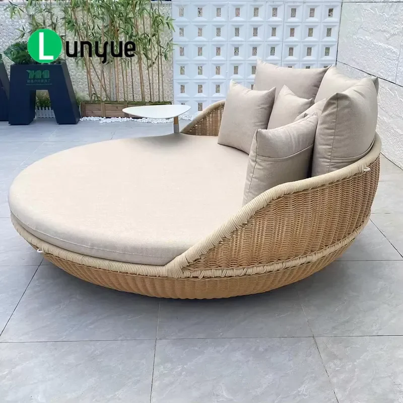 Outdoor Metal Recliner Sofa Bed Rainproof Sunscreen Simple Swing Hammock with Mattress for Villa Courtyard Garden Terrace