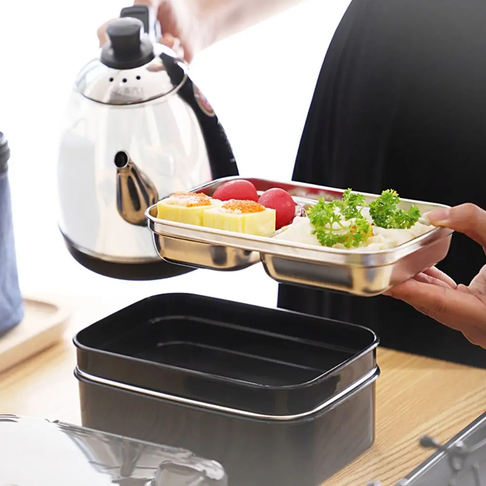 

304 Stainless Steel Double Layer Thermal Lunch Box Rectangular Microwaveable Food Container Leak-Proof Fresh-keeping Box