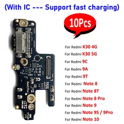 10Pcs，USB Micro Charger Charging Port Dock Connector Board Flex Cable For Xiaomi Redmi A1 K30 4G 5G Note 8 9 Pro 8T 9S 9A 9C 9T