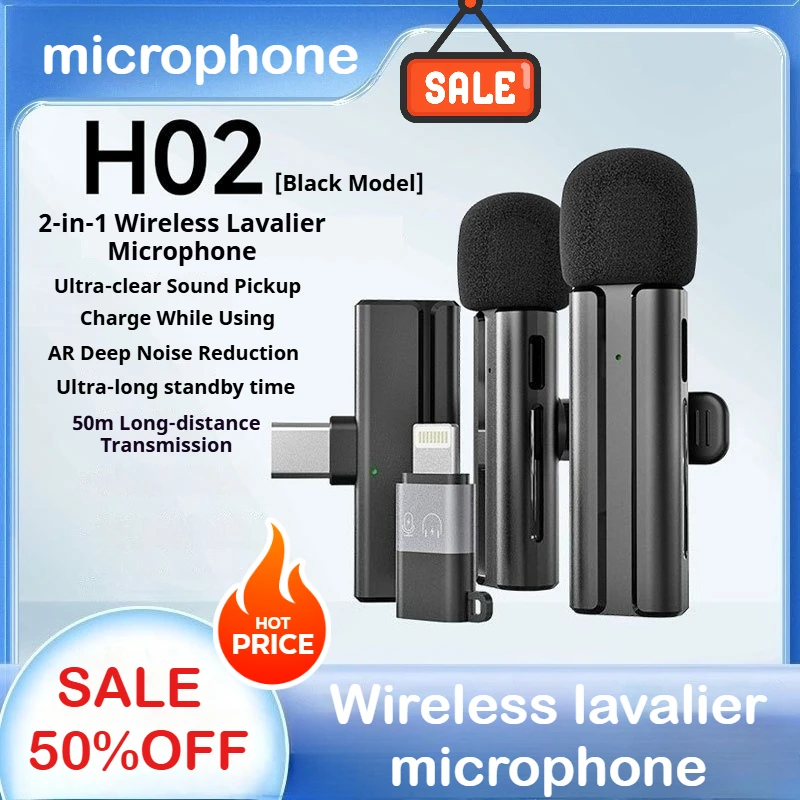 

Wireless lavalier microphone 1-to-2 gift receiver microphone noise cancelling mobile live microphone H02