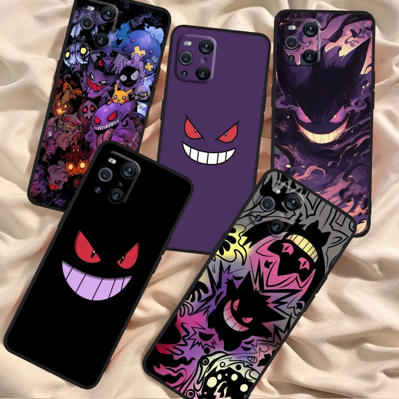 Cartoon P-Pokemones G-Gengars For OPPO Find X6 X5 X3 A54S A5 A94 A16 A53S A57 A74 A72 A98 A78 A96 A9 5G Black Back Phone Case