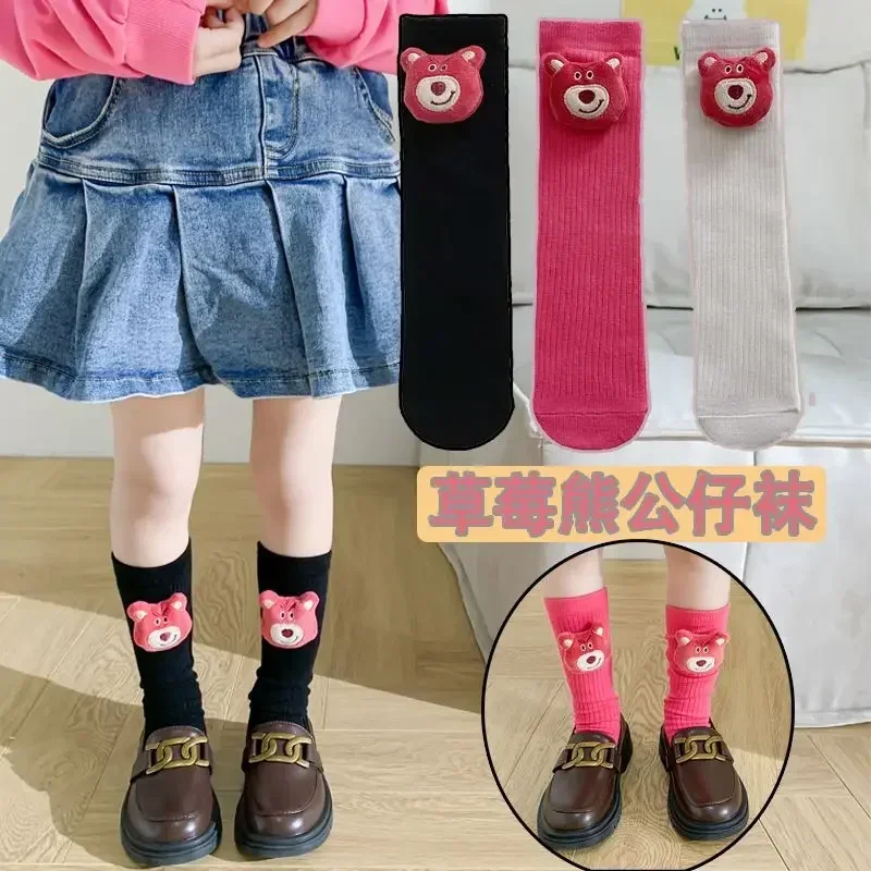 

3pcs Kawaii Sanrio Ins Fashion Lotso Baby Socks Cute Cartoon Strawberry Bear Cotton Stockings Lovely Doll Gifts for Kids