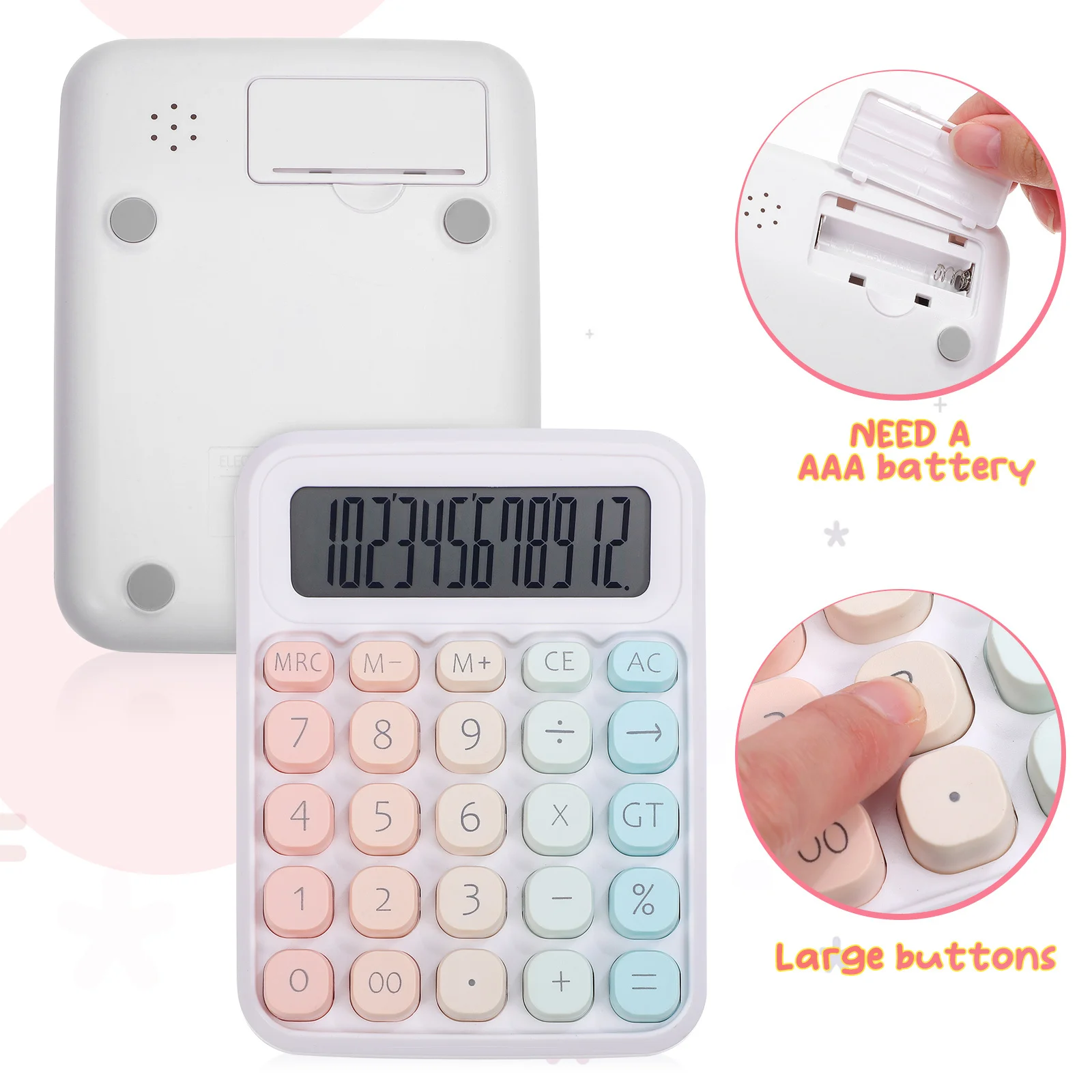 

FIXOSHEE Gradient Color Mini Calculator with Big Buttons Portable Desktop Plastic Functional Cute Design for School Office Use