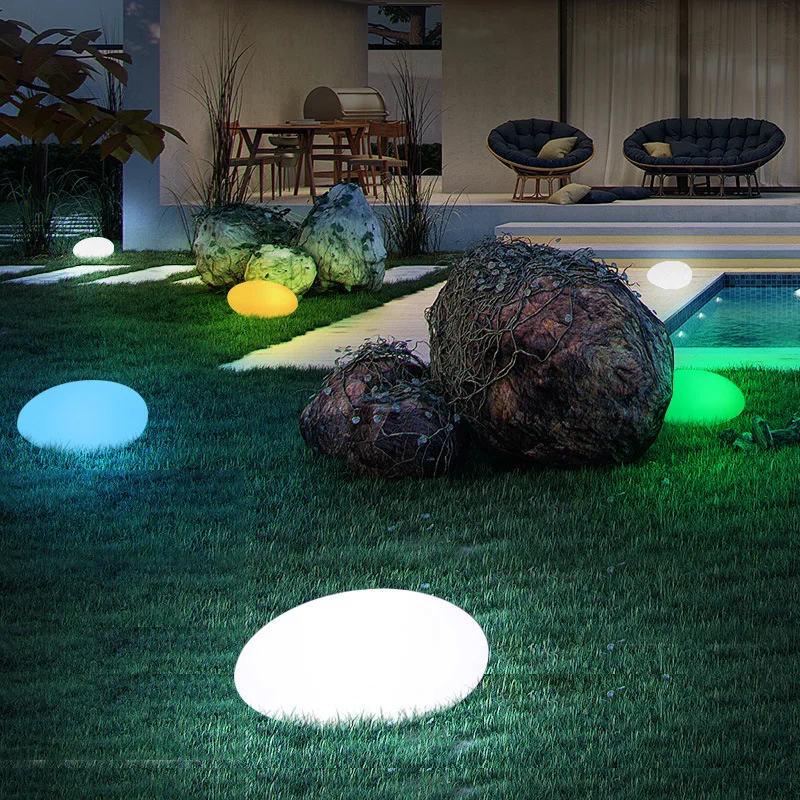 LED solar stone light colorful luminous simulation pebble ground insertion lawn light remote control garden landscape light