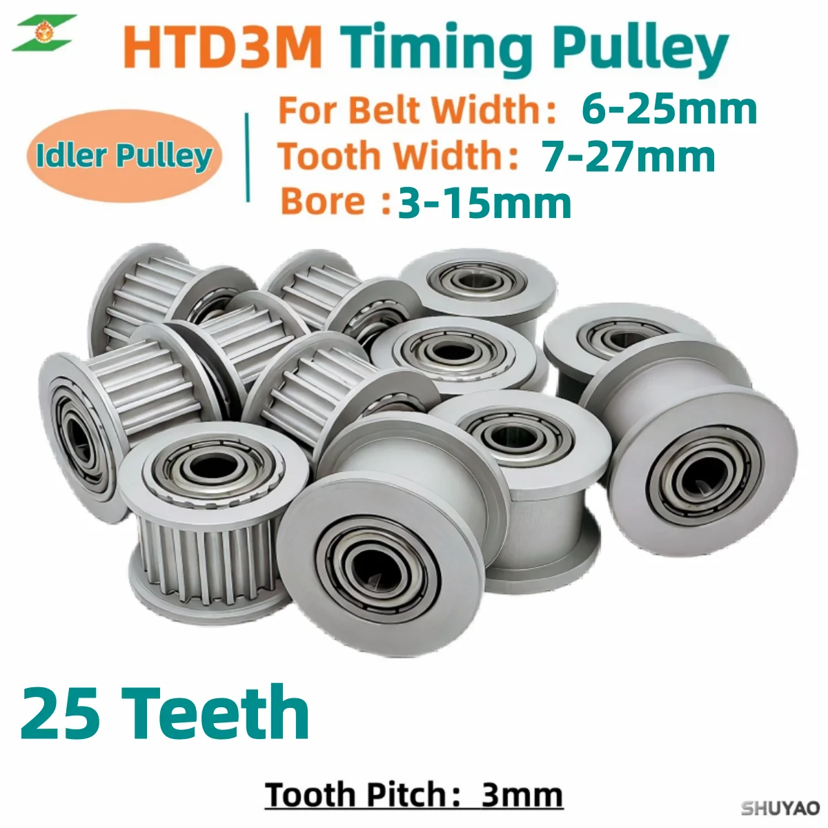 HTD 3M 25 Teeth Idler Timing Pulley Bore3~15mm Belt Width 6/10/15/25mm synchronous Wheel 25Teeth Idler Pulley 3D Printer 3M 25T
