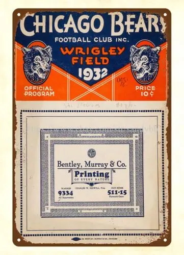 bedroom home kitchen art 1932 Championship Game Program metal tin sign