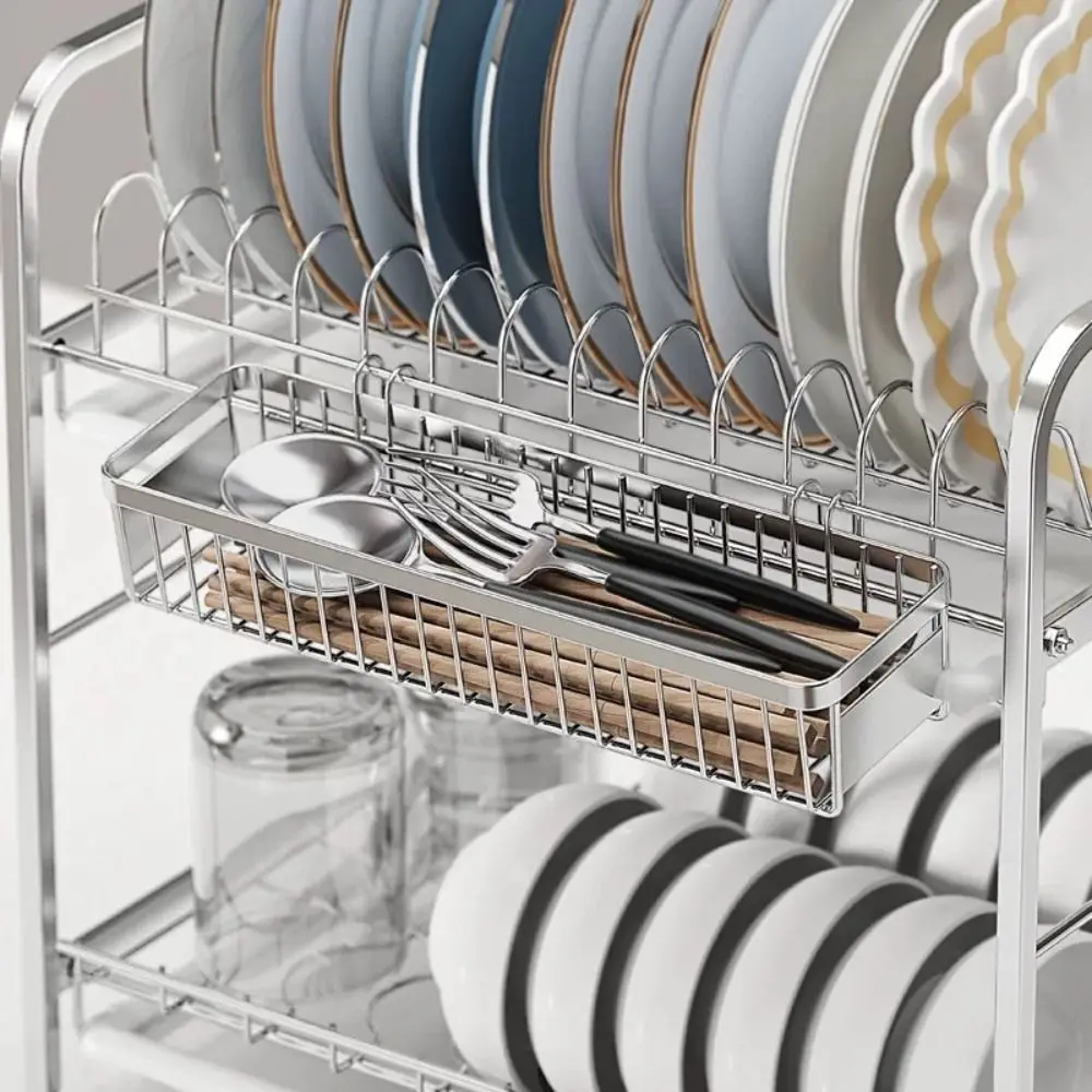Stainless Steel Hanging Cutlery Holder Silver with Hook Cutlery Drainer Rack Easy Clean Rust Proof Dishwasher Cutlery Holder