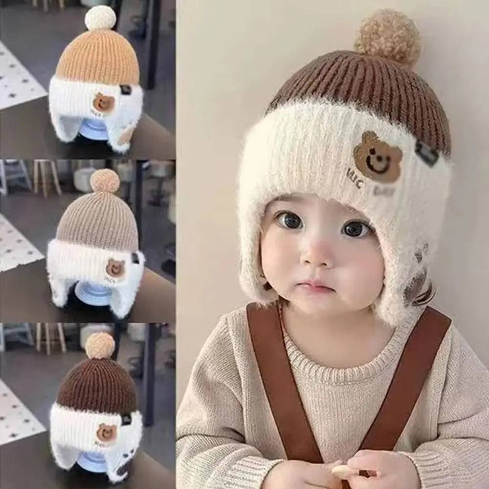 Children Beanies Baby Wear Wool ​​Baby Warm Hat Soft Cute Bear Ear Protection Hat Kids Cap Woolen Knitted Hats