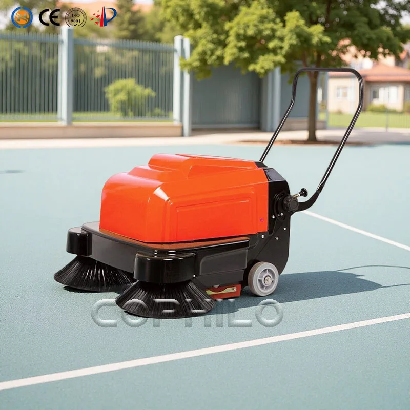 

Battery Powered Mini Walk Behind Hand Push Manual Sidewalk Road Sweeping Floor Sweeper Street Cleaner De-dusting Machine