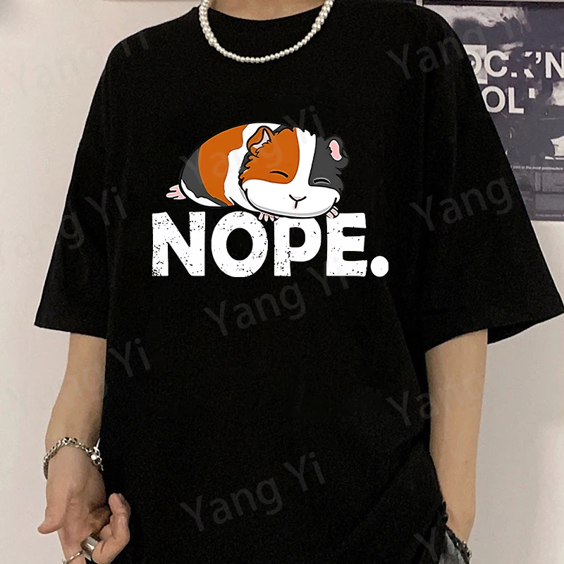 Guinea Pig That Doesn't Want to Move Graphic Print T-shirt Man Women Fashion Loose Tee Shirt NOPE Streetwear Cotton T-shirt