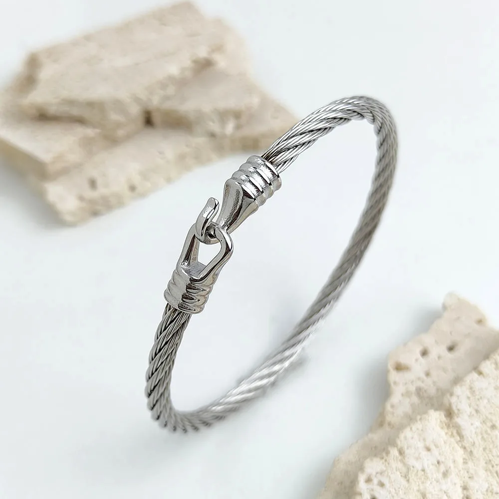 Wire twisted hook stainless steel gold plated 18K bracelet, high quality waterproof silver jewelry, couple gift