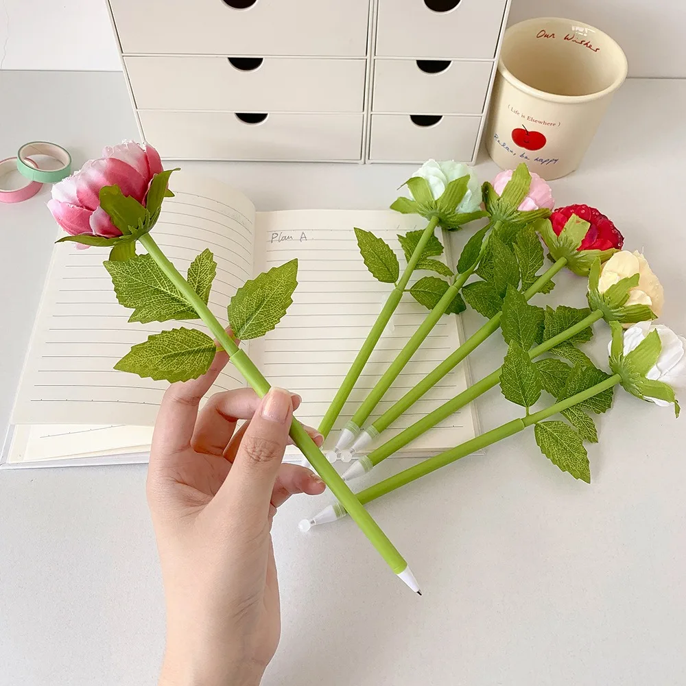 1pcs Funny Bouquet Flower Pen Plastic Multi-color Peony Ballpoint Pen Smooth Writing Simulation Stationery Pen Office