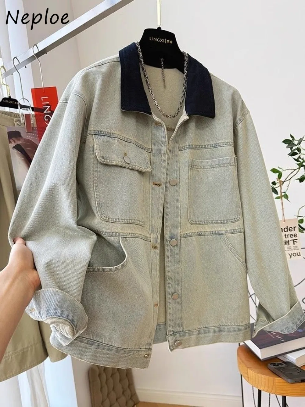 

Neploe персонализированная винтажная уличная одежда премиум-класса Mujer Chaqueta High Street ленивое свободное корейское шикарное пальто джинсовая куртка в стиле сафари