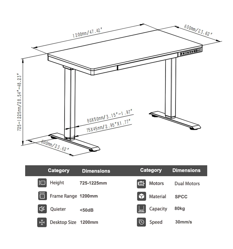 E4(A)-2JRF2 Electric Height Adjustable Wood Standing Desk Sit-to-Stand Desk with Drawers Easy Assembly