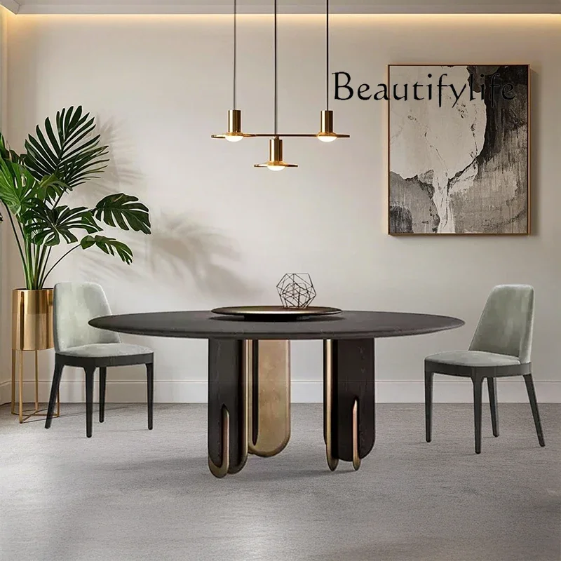 

S Итальянский светлый роскошный обеденный стол из цельного дерева, минималистичный круглый обеденный стол, бытовой простой обеденный стол, элитный роскошный