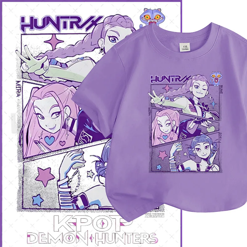 

Children's Clothing KPop Demon Hunters Round Neck T-Shirt Short Sleeve Loose Boy Girl Clothes Kids Casual Top Fans Gift Costume
