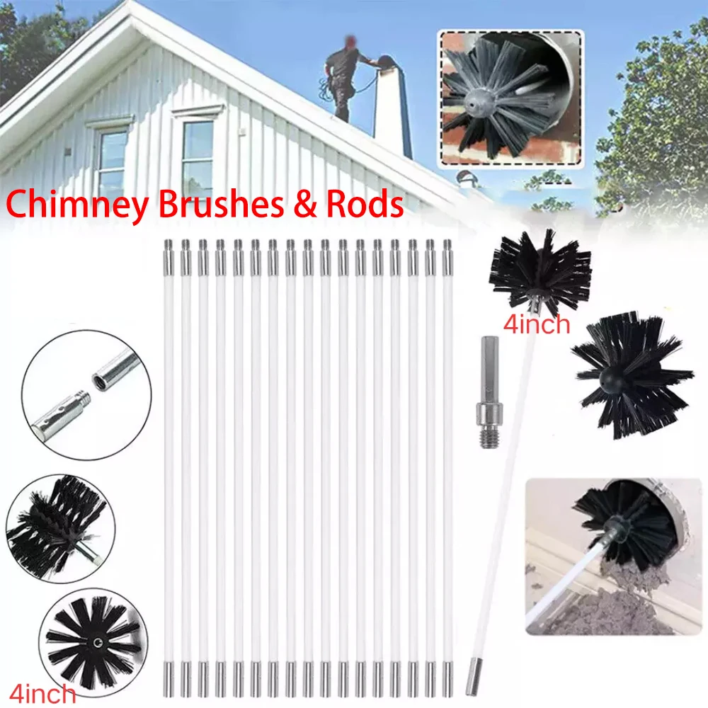 Flexible Chimney Sweep Set Flue Sweeping Brush and Rod Kit Soot Cleaning Rods Nylon Brush Cleaning Tool Kit Convenient