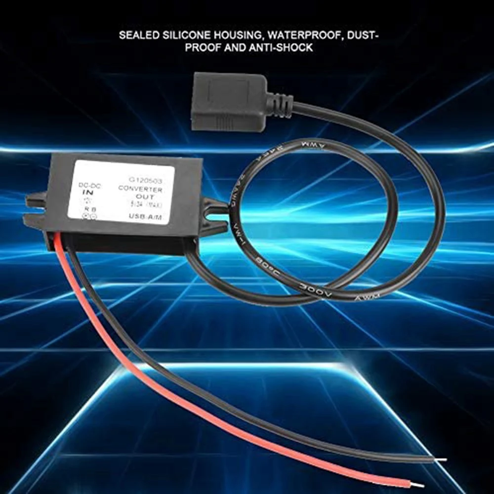 Car Power Converter DC 12V to 5V 3A Voltage Converter with Single USB Adapter Connectors for Phone Charging Car Audio