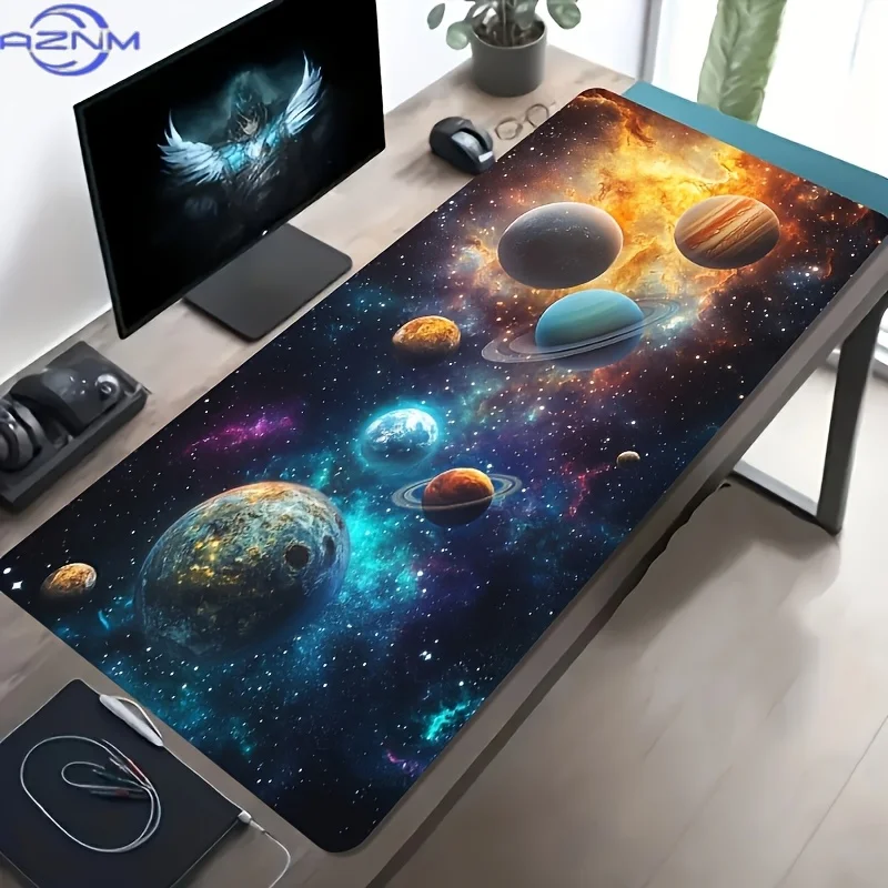 1pc Large Size Esports Gaming Mouse Pad/Colorful Starry System And Nebula Pattern/Rubber Bottom Large Size Desk Mat Office Desk