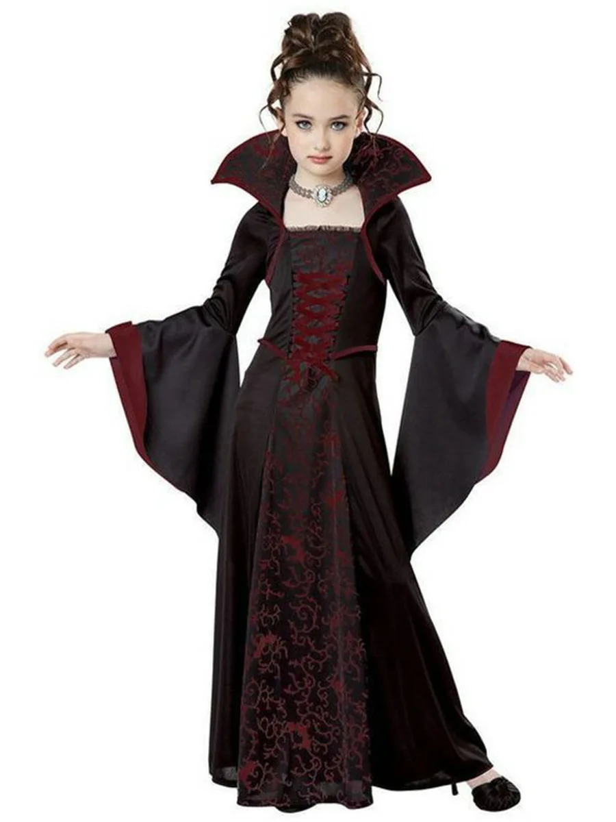 Costume d'Halloween Vintage pour Bol, Robe de Cosplay de Carnaval de Sorcière Vampire, Vêtements de Performance Médiévaux pour Enfants, pour ix