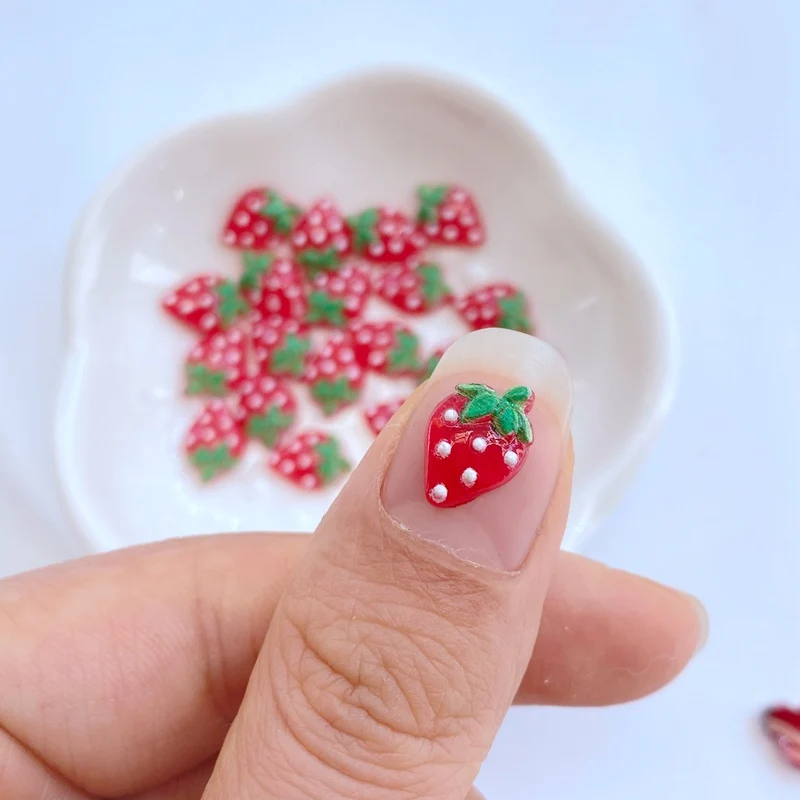 50pcs New Cute Mini Strawberry Tail Nail Rhinestones Gems Glitter Nail Art Jewelry Manicure Nail Decoration Accessorie