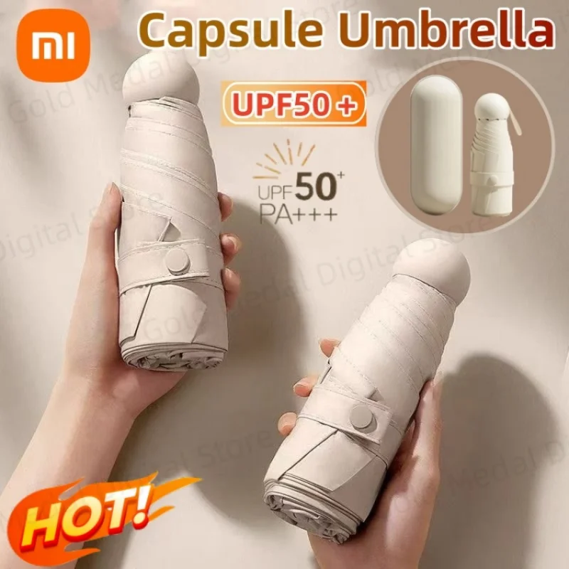

Xiaomi Capsule Umbrella Sunscreen Rain Umbrella Black Rubber Alloy Handle Foldable Mini Portable Sun Rain Dual Use Umbrella