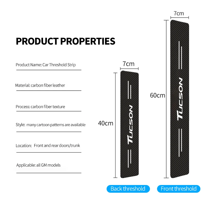 Carbon Fiber Car Door Sill Guard Stickers For Hyundai Creta KONA Solaris LA Festa Mistra Sonata Tucson SantaFe Elantra Celesta