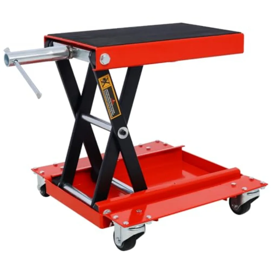 

1100lb Heavy-Duty Motorcycle Lift Jack with Dolly Tray for Front Rear Center Tire Wheel Engine Stand Wide Deck Scissor Lift Ide
